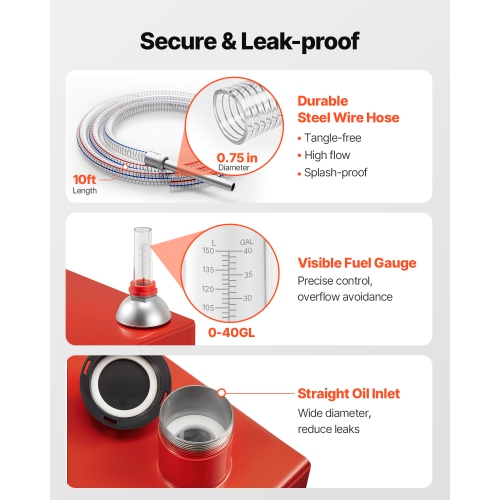 VEVOR 40 Gallon Fuel Caddy, Gasoline & Diesel Fuel Tank with Manual Transfer Pump, Portable Fuel Storage Tank with 4 Wheels & 10 ft Hose, Gas Caddy