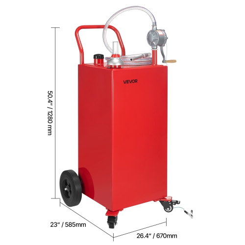 VEVOR 40 Gallon Fuel Caddy, Gasoline & Diesel Fuel Tank with Manual Transfer Pump, Portable Fuel Storage Tank with 4 Wheels & 10 ft Hose, Gas Caddy