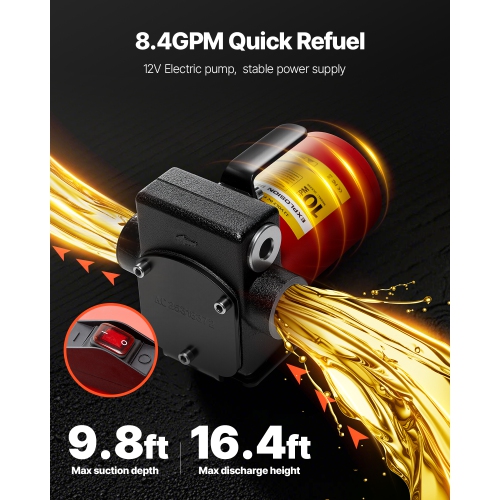 VEVOR 30 Gallon Fuel Caddy, Max Flow 32L/min, Gasoline & Diesel Fuel Tank with Electric Pump, Portable Fuel Storage Tank with 2 Wheels & 10 ft Hose,