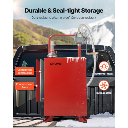 VEVOR 20 Gallon Fuel Caddy, Gasoline & Diesel Fuel Tank with Manual Transfer Pump, Portable Fuel Storage Tank with 2 Wheels & 10 ft Hose, Gas Caddy