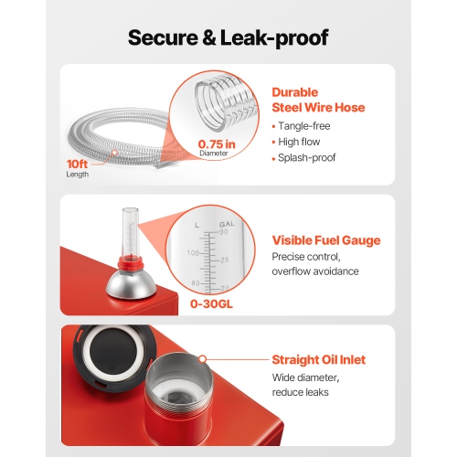 VEVOR 20 Gallon Fuel Caddy, Gasoline & Diesel Fuel Tank with Manual Transfer Pump, Portable Fuel Storage Tank with 2 Wheels & 10 ft Hose, Gas Caddy