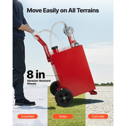 VEVOR 20 Gallon Fuel Caddy, Gasoline & Diesel Fuel Tank with Manual Transfer Pump, Portable Fuel Storage Tank with 2 Wheels & 10 ft Hose, Gas Caddy