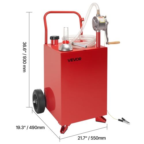 VEVOR 20 Gallon Fuel Caddy, Gasoline & Diesel Fuel Tank with Manual Transfer Pump, Portable Fuel Storage Tank with 2 Wheels & 10 ft Hose, Gas Caddy