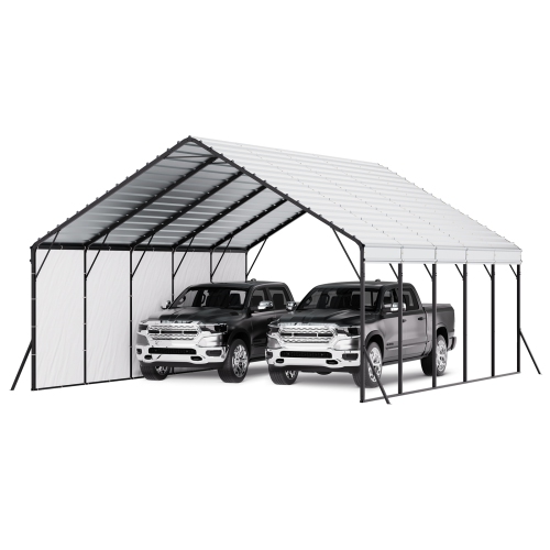 VEVOR  20 X 24 Ft Heavy Duty Metal Carport, Outdoor Carport w Sturdy Frame & Roof, Car Garage Shade w Removable Sidewalls, Multi-Use Car Shelter For