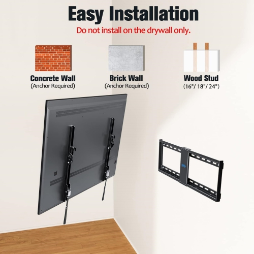 TV Wall Mount for Most 37-75" TVs, Tilting TV Mount Low Profile Up to VESA 600x400mm and 132 LBS Loading, Fits 16", 18", 24" Studs, Easy for TV