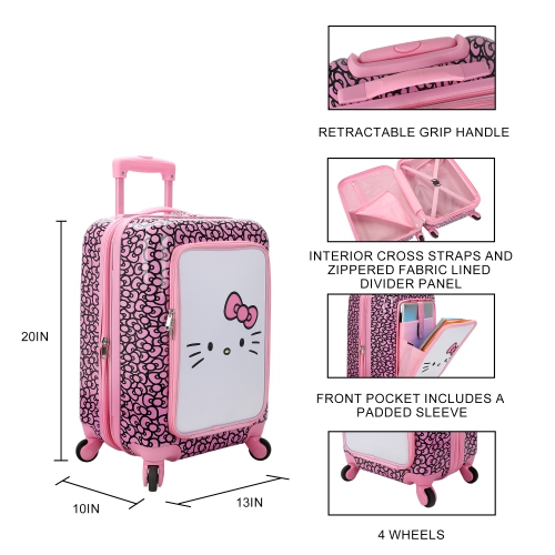 Valise rigide à roulettes de 20&nbsp;po Hello Kitty Face & Bow