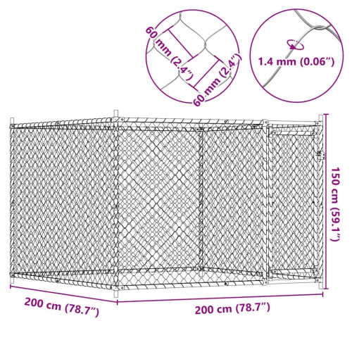 vidaXL Dog Cage with Door Grey 2x2x1.5 m Galvanised Steel