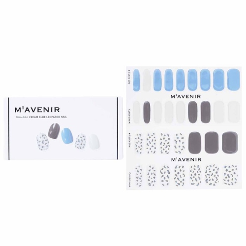 Nail Sticker - # Cream Blue Leopardo Nail 32pcs