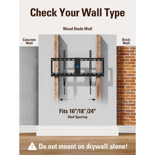 Fixed TV Mount Low Profile for Most of 42-84 Inches TV Low Profile TV Wall Mount fits 16" 18" 24" Wood Studs up to VESA 600 x 400mm and 132 LBS,
