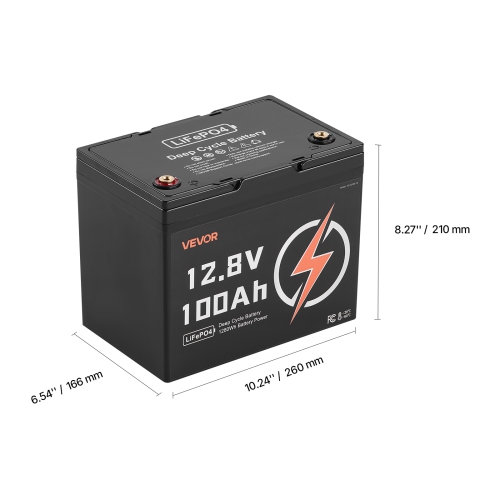 VEVOR 12V 100Ah LiFePO4 Battery, Up to 15000 Cycles, Deep Cycle Lithium Iron Phosphate Battery with Built-in BMS, Low Temperature Protection, 10