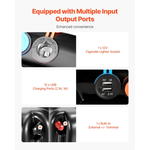 VEVOR 12V/24V Marine Battery Box, Group 24/27 Trolling Motor Battery Box, Batteries Case with PP Shell and Dual Straps, Smart Batteries Case,