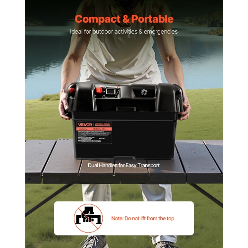 VEVOR 12V/24V Marine Battery Box, Group 24/27 Trolling Motor Battery Box, Batteries Case with PP Shell and Dual Straps, Smart Batteries Case,