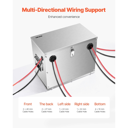 VEVOR Battery Box, Group 24/31 Trolling Motor Battery Box, Marine Batteries Case with Lock, Handles and Rubber-Grommet Cable Holes, Stainless Steel