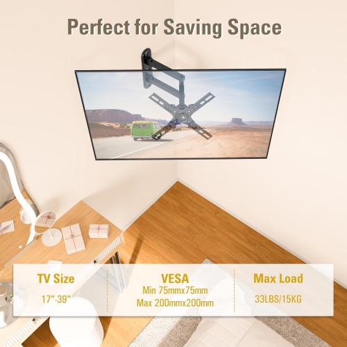 TV Wall Mount Bracket for Most 17-39 Inches LED, LCD TVs with Articulating Arm, Full Motion Mount with Tilt and Swivel for Max VESA 200x200mm and 33