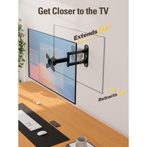Full Motion Monitor Wall Mount TV Bracket for 10-26 Inch LED, LCD Flat Screen TV and Monitor, TV Mount with Swivel Articulating Arm, Up to VESA