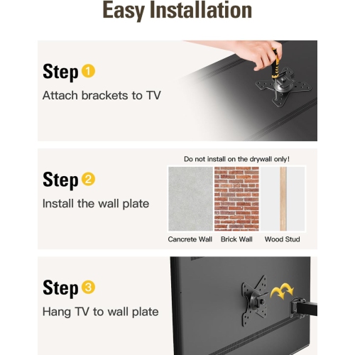 Full Motion Monitor Wall Mount TV Bracket for 10-26 Inch LED, LCD Flat Screen TV and Monitor, TV Mount with Swivel Articulating Arm, Up to VESA