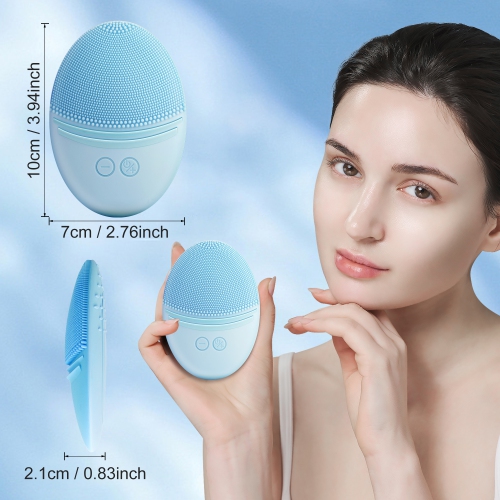 Rechargeable Facial Cleansing Brush, Soft Silicone Waterproof Sonic Vibrating Face Cleaning Brush Compatible with Face Cleansers, 5 Speeds, Blue