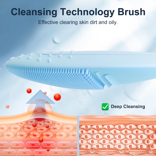 Rechargeable Facial Cleansing Brush, Soft Silicone Waterproof Sonic Vibrating Face Cleaning Brush Compatible with Face Cleansers, 5 Speeds, Blue