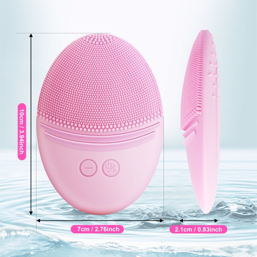 Rechargeable Facial Cleansing Brush, Soft Silicone Waterproof Sonic Vibrating Face Cleaning Brush Compatible with Face Cleansers, 5 Speeds, Pink