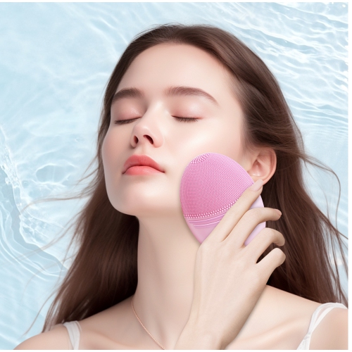 Rechargeable Facial Cleansing Brush, Soft Silicone Waterproof Sonic Vibrating Face Cleaning Brush Compatible with Face Cleansers, 5 Speeds, Pink