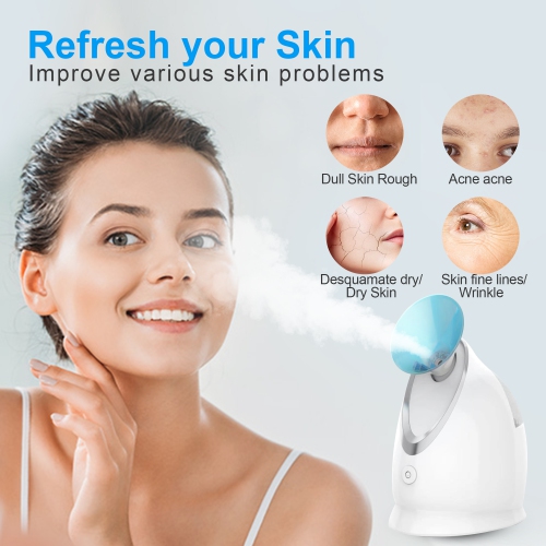 EZBASICS Facial Steamer Ionic Face Steamer for Home Facial, Warm Mist Humidifier Atomizer for Face, 1 Pack + 5 Stainless Steel Skin Kit, Blue