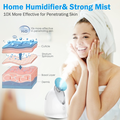 EZBASICS Facial Steamer Ionic Face Steamer for Home Facial, Warm Mist Humidifier Atomizer for Face, 1 Pack + 5 Stainless Steel Skin Kit, Blue