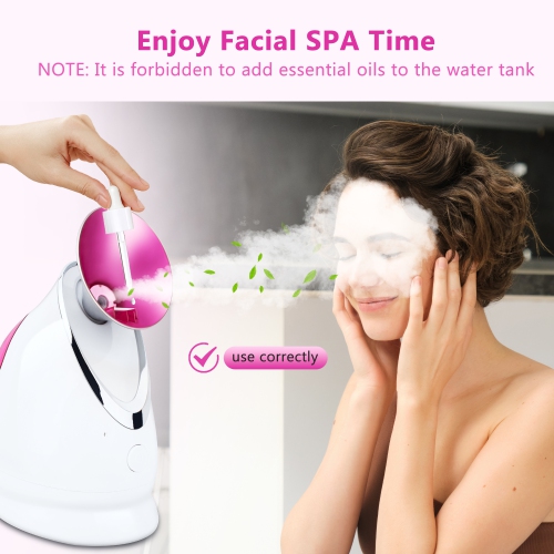EZBASICS Facial Steamer Ionic Face Steamer for Home Facial, Warm Mist Humidifier Atomizer for Face, 1 Pack + 5 Stainless Steel Skin Kit, Pink