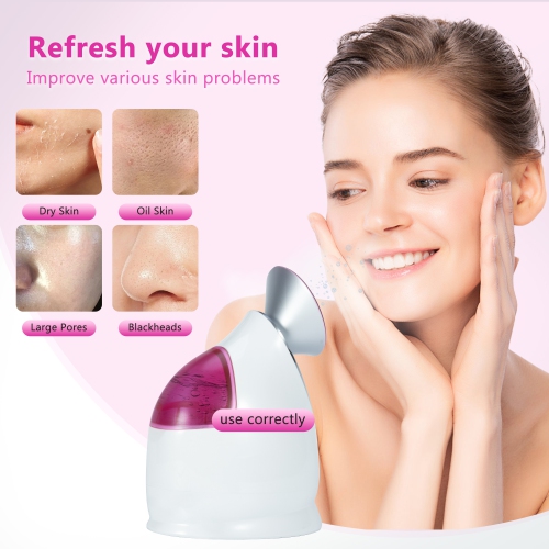 EZBASICS Facial Steamer Ionic Face Steamer for Home Facial, Warm Mist Humidifier Atomizer for Face, 1 Pack + 5 Stainless Steel Skin Kit, Pink