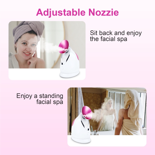 EZBASICS Facial Steamer Ionic Face Steamer for Home Facial, Warm Mist Humidifier Atomizer for Face, 1 Pack + 5 Stainless Steel Skin Kit, Pink