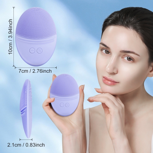 Rechargeable Facial Cleansing Brush, Soft Silicone Waterproof Sonic Vibrating Face Cleaning Brush Compatible with Face Cleansers, 5 Speeds, Violet
