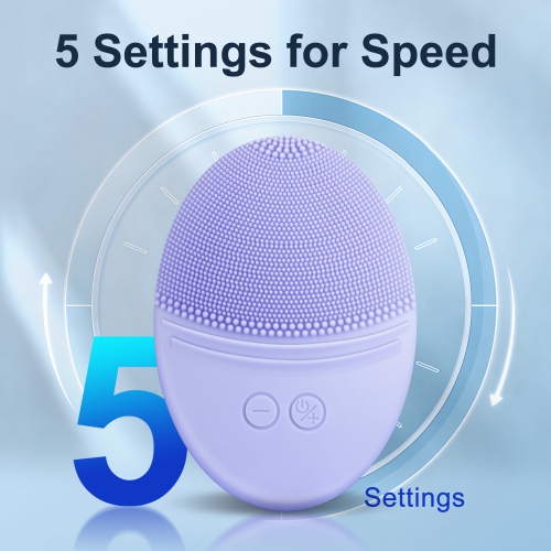 Rechargeable Facial Cleansing Brush, Soft Silicone Waterproof Sonic Vibrating Face Cleaning Brush Compatible with Face Cleansers, 5 Speeds, Violet