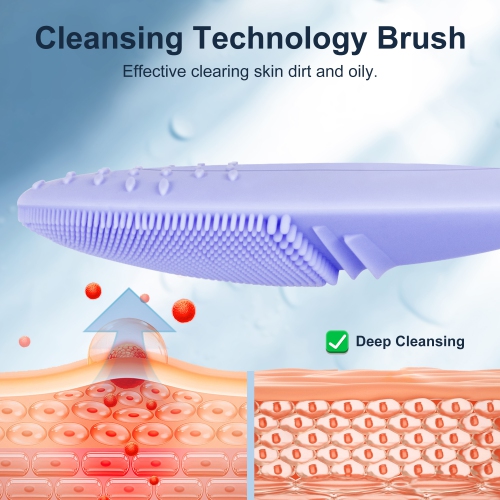 Rechargeable Facial Cleansing Brush, Soft Silicone Waterproof Sonic Vibrating Face Cleaning Brush Compatible with Face Cleansers, 5 Speeds, Violet
