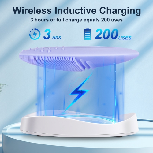 Rechargeable Facial Cleansing Brush, Soft Silicone Waterproof Sonic Vibrating Face Cleaning Brush Compatible with Face Cleansers, 5 Speeds, Violet