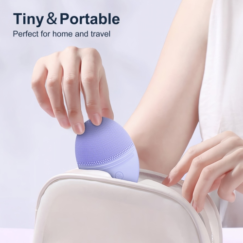 Rechargeable Facial Cleansing Brush, Soft Silicone Waterproof Sonic Vibrating Face Cleaning Brush Compatible with Face Cleansers, 5 Speeds, Violet