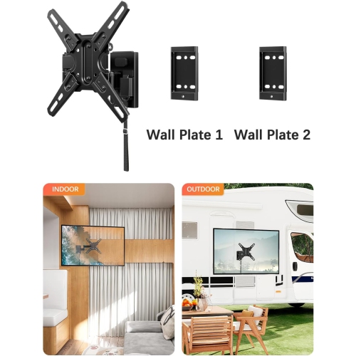 Lockable RV TV Mount for Most 13-43 inch TV, RV Mount for Camper Trailer Motor Home, Full Motion TV Wall Mount Quick Release with Dual Wall Plates,