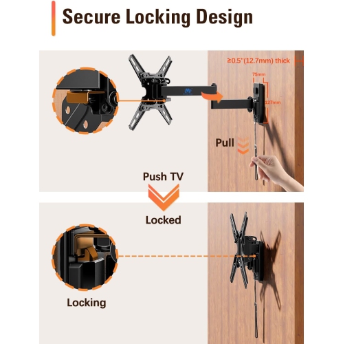 Lockable RV TV Mount for Most 13-43 inch TV, RV Mount for Camper Trailer Motor Home, Full Motion TV Wall Mount Quick Release with Dual Wall Plates,