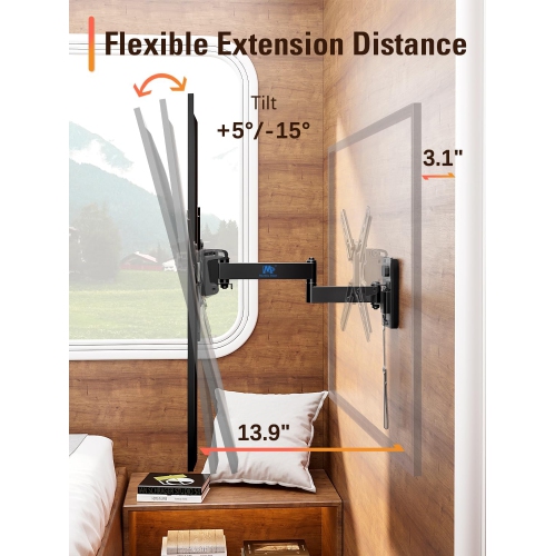 Lockable RV TV Mount for Most 13-43 inch TV, RV Mount for Camper Trailer Motor Home, Full Motion TV Wall Mount Quick Release with Dual Wall Plates,
