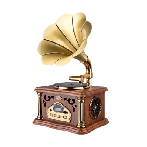 High-quality rechargeable audio record player, phonograph retro Bluetooth small speaker, retro wireless speaker - walnut