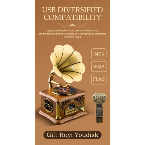 High-quality rechargeable audio record player, phonograph retro Bluetooth small speaker, retro wireless speaker - walnut