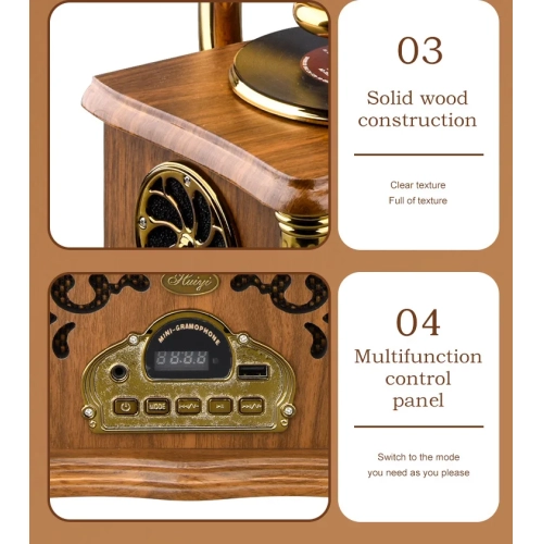 High-quality rechargeable audio record player, phonograph retro Bluetooth small speaker, retro wireless speaker - walnut