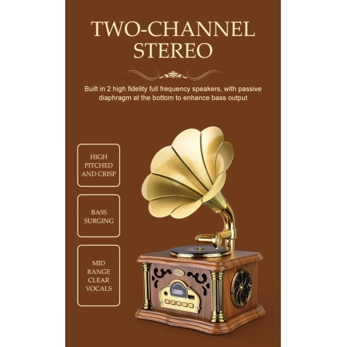 High-quality rechargeable audio record player, phonograph retro Bluetooth small speaker, retro wireless speaker - walnut