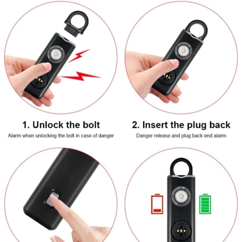 Small Self-Defense Keychain Alarm with Rechargeable 130dB LED Light for Travel, Hiking, and Everyday Protection - Blue