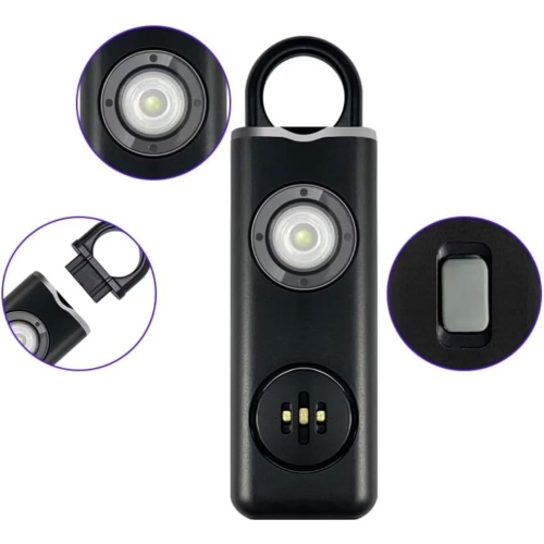 Small Self-Defense Keychain Alarm with Rechargeable 130dB LED Light for Travel, Hiking, and Everyday Protection - Blue