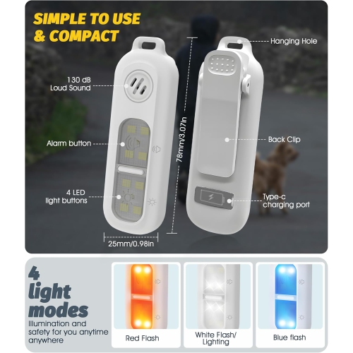 Brassard de course nocturne extérieur alarme, cyclisme de nuit et course anti-loup lampe stroboscopique tricolore LED-Type-C rechargeable-Blanc