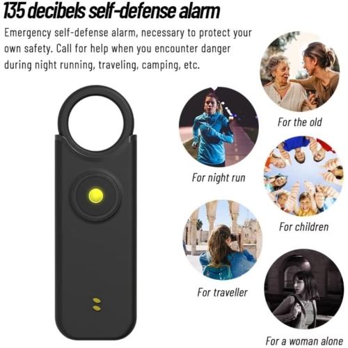 Petite alarme porte-clés autodéfense avec alarme rechargeable SOS LED de 135&nbsp;dB et alarme vibrante pour aider les personnes âgées et les enfants