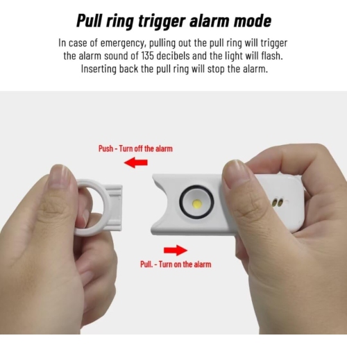 Petite alarme porte-clés autodéfense avec alarme rechargeable SOS LED de 135&nbsp;dB et alarme vibrante pour aider les personnes âgées et les enfants
