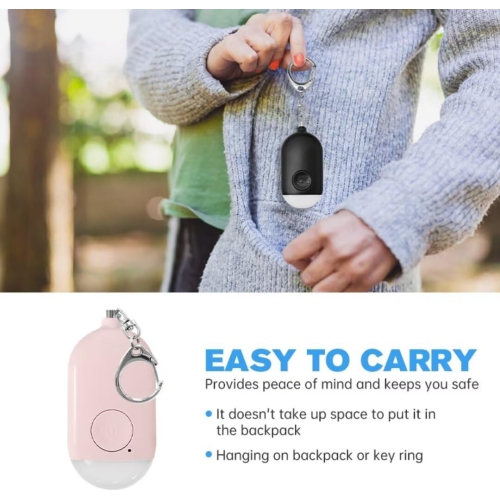 Petite alarme porte-clés auto-défense étanche avec lampe rechargeable 130&nbsp;dB SOS LED pour sécurité d'urgence pour hommes, femmes, enfants et