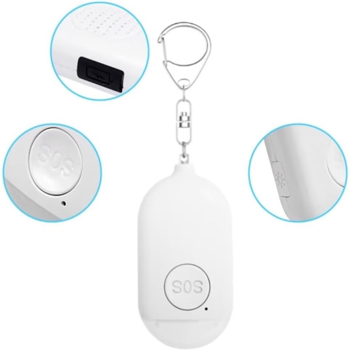 Petite alarme porte-clés auto-défense étanche avec lampe rechargeable 130&nbsp;dB SOS LED pour sécurité d'urgence pour hommes, femmes, enfants et