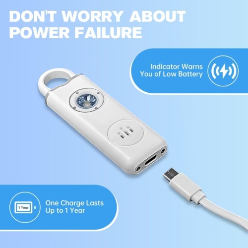 Petite alarme porte-clés autodéfense avec lampe rechargeable LED 130&nbsp;dB pour les voyages, la randonnée et la protection au quotidien - Noir