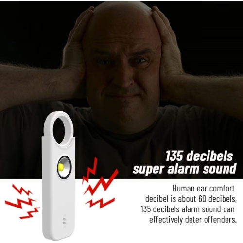 Petite alarme porte-clés autodéfense avec alarme rechargeable SOS LED de 135 dB et alarme vibrante pour aider les personnes âgées et les enfants